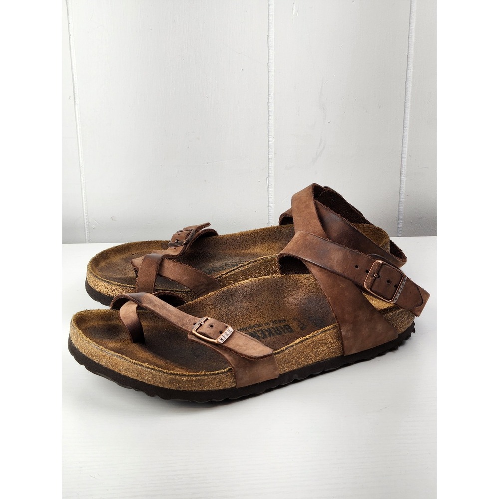 Birkenstock Yara Habana Brown Oiled Leather Ankle Strap Sandals Women 38 US 7